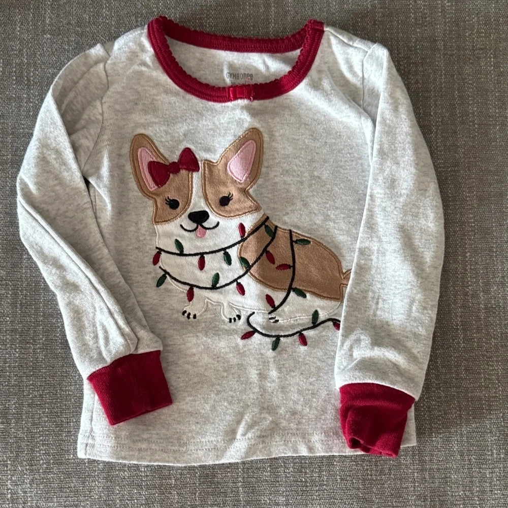 Adorable Holiday Corgi Kids Pajamas - Gray and Red